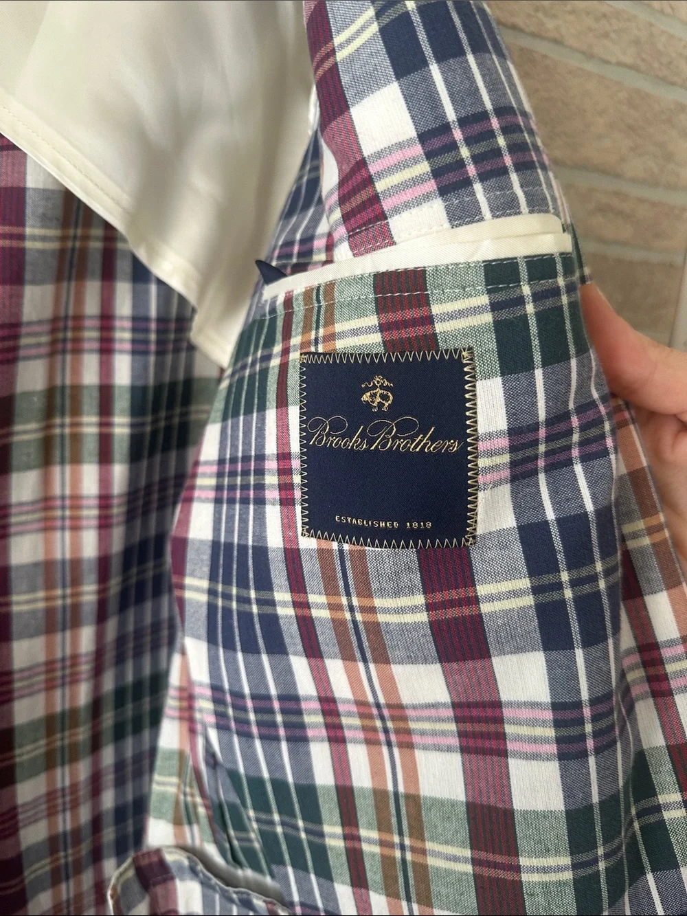 NWOT! Brooks Brothers Blue/Red  Madras Plaid Cotton Sport Coat Men’s 41L Blazer